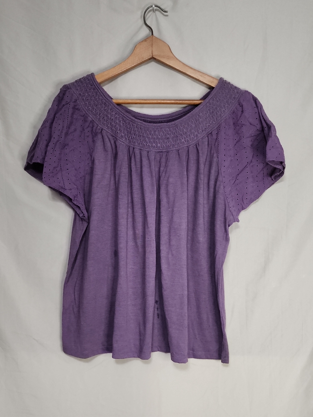 Cato Lavender Embroidered Yoke Short Sleeve Top